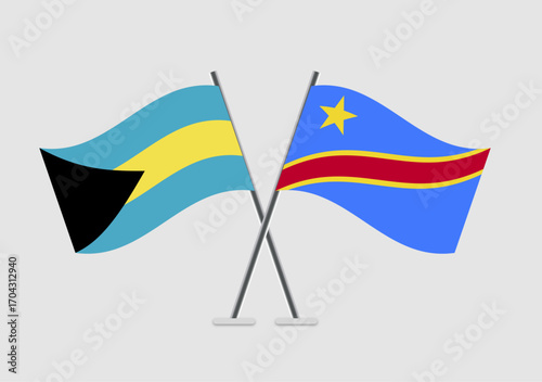 Bahamas and Democratic republic of the Congo vector flags with detailed fabric texture