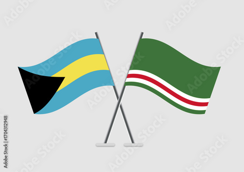 Bahamas and Chechen Republic of Ichkeria vector flags with flat vector realism