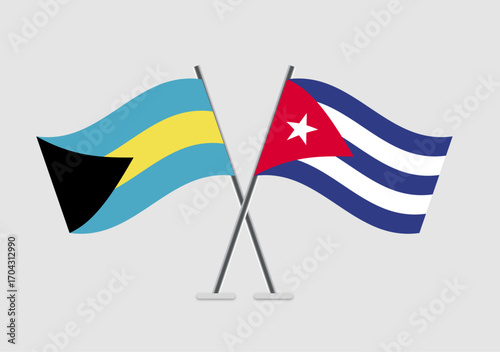 Bahamas and Cuba vector flags in balanced and symmetrical layout