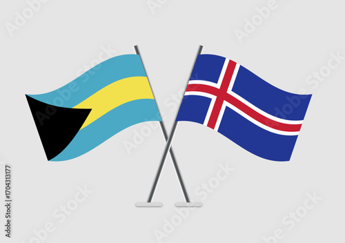 Bahamas and Iceland vector flags in stylized display for diplomacy