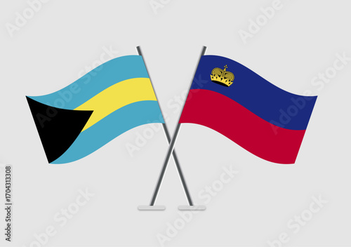 Bahamas and Liechtenstein vector flags in patriotic flat graphic style