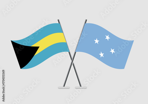 Bahamas and Micronesia, Federated States vector flags with minimal line and shade