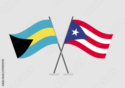 Bahamas and Puerto Rico vector flags concept for unity in design