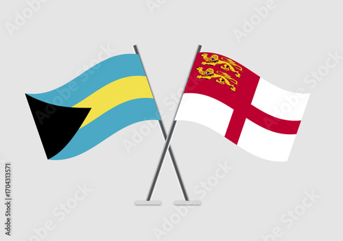 Bahamas and Sark vector flags in illustrative national pose