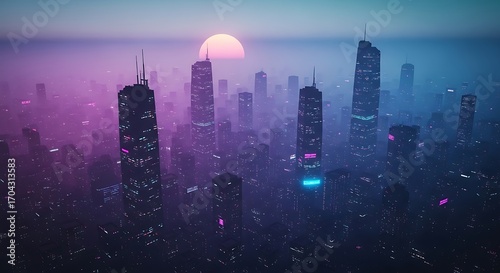 Wallpaper Mural Futuristic Cityscape Sunset View. Torontodigital.ca