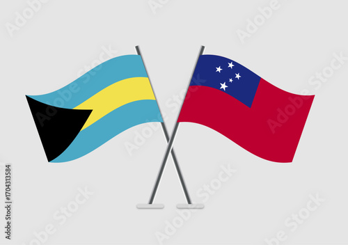 Bahamas and Samoa vector flags image with symmetry and wave