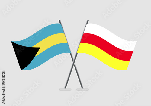 Bahamas and South Ossetia vector flags in two-pole diplomatic design