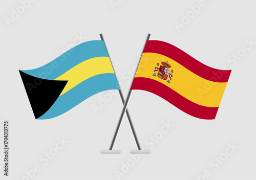 Bahamas and Spain vector flags showing agreement and unity