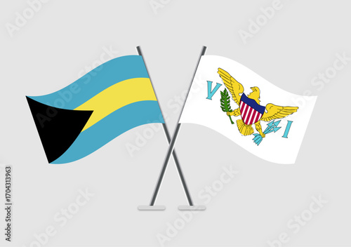 Bahamas and Virgin islands US vector flags in peaceful meeting illustration