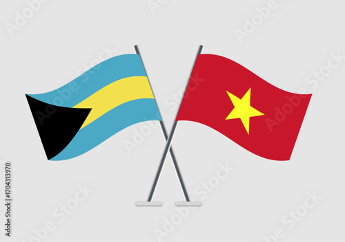 Bahamas and Vietnam vector flags illustration with diplomacy theme