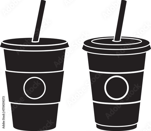 Two black silhouette cups with straws silhouette