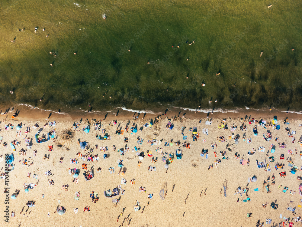 Fototapeta premium Aerial View of Beach with Sunbathing People