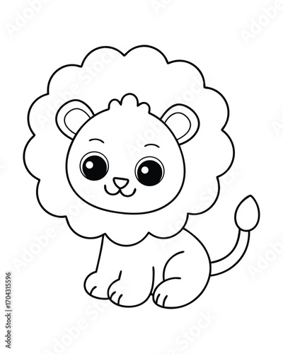 A cute baby lion with a fluffy mane simple hand drawn