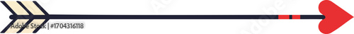 Arrow with heart shaped tip and feathered end simple vector illustration for love and romance themes 