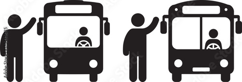 Two people waving at buses silhouette