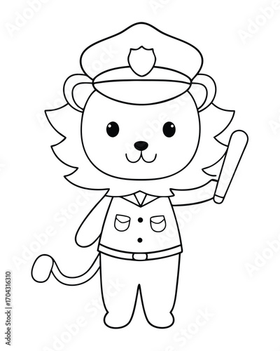 Anthropomorphic lion cub police officer uniform badge