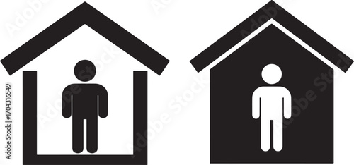 Two houses with people silhouettes inside silhouette