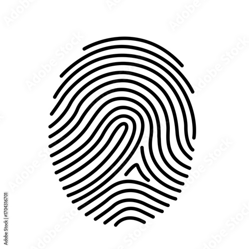 Vector black isolated fingerprint on white background. Concept of access to personal information.