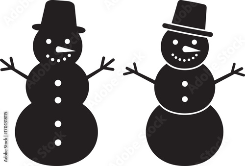 Two festive snowman silhouettes with hats
