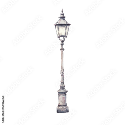 Vintage street lamp post on black background, cut out