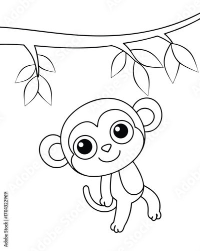 Cartoon monkey hanging from branch cute baby