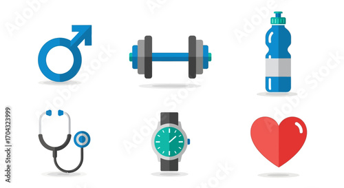 Set of vector icons for healthcare and audiology, including ears, hearing aids, a doctor, and a stethoscope.