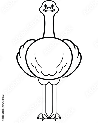 Cartoon ostrich standing tall bird illustration