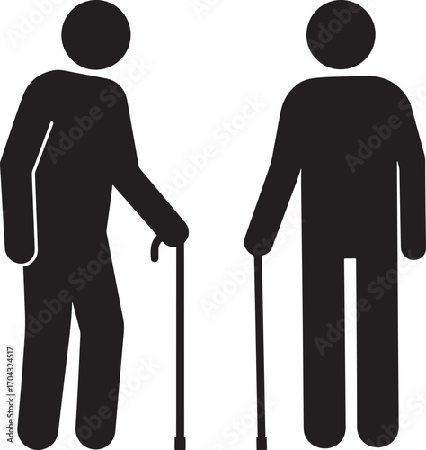 Two elderly men standing with walking canes silhouette