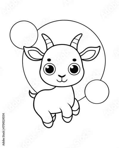Cute baby goat with large eyes cartoon illustration