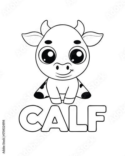 Cute cartoon calf with spots baby animal illustration