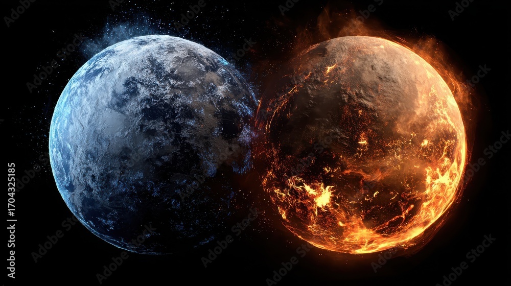 Fototapeta premium celestial opposites ice and fire worlds