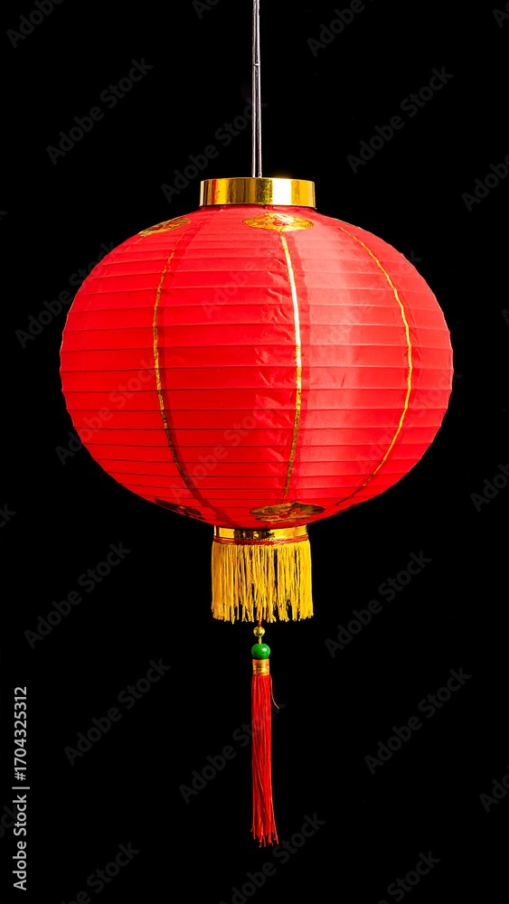 Obraz premium Red lantern hanging on black background