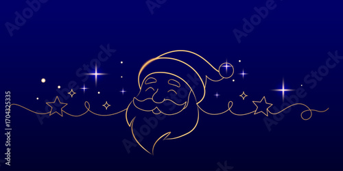 One continuous line drawing of Christmas with Santa Claus face. Happy Saint Nicholas face in linear continuous style. Elegant logo for Christmas greeting cards. Vector illustration
