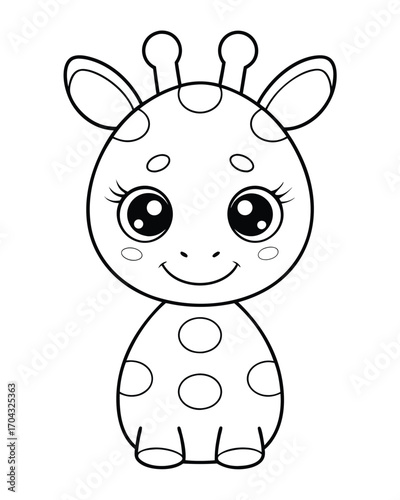Cute cartoon giraffe outline drawing illustration