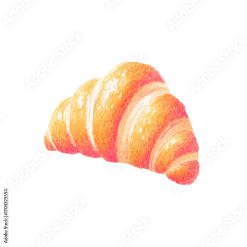 Delicious golden croissant with flaky texture on black background, cut out