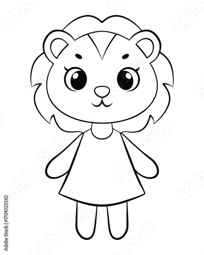 Cute cartoon lion cub standing anthropomorphic