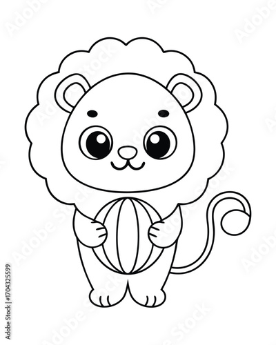 Cute cartoon lion holding ball baby lion illustration