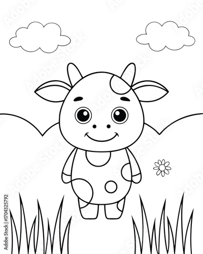 Cute cow standing in a field calf farm animal