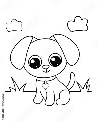 Cute puppy with big eyes and heart pendant cartoon