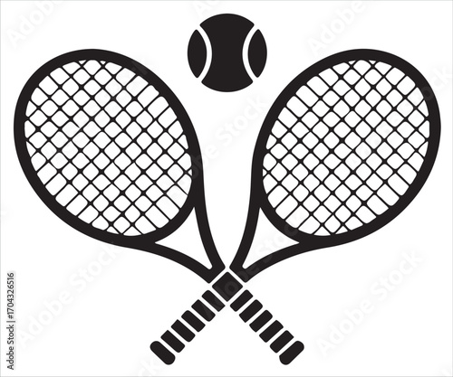 Crossed tennis rackets with ball silhouette sport symbol