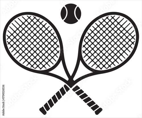 Silhouette of two crossed tennis rackets with ball symbol of sport game competition fitness training championship leisure hobby athletic equipment recreation activity vector illustration