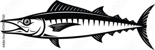 Obraz na płótnie Striking Black and White Illustration of a Barracuda A Powerful Predator Depicte