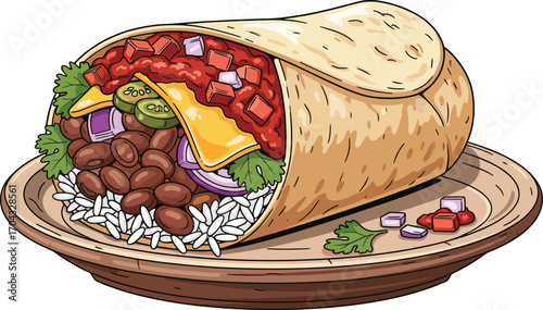 Mexican Burrito with Salsa and Beans Vector