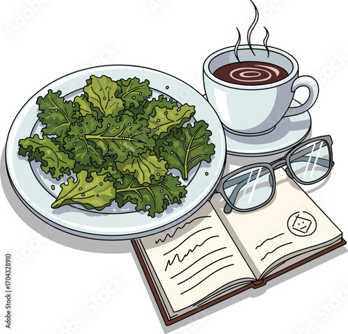 Modern Snack Time with Kale Chips – Vector Art