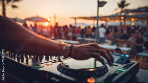 DJ performing at sunset beach party