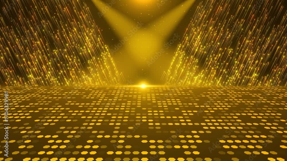 Dynamic Golden Stage Background With Spotlights And Glittering Particle ...
