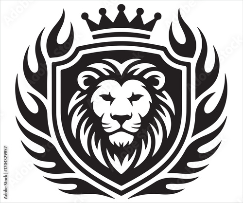 Royal lion crest with crown and shield heraldic emblem