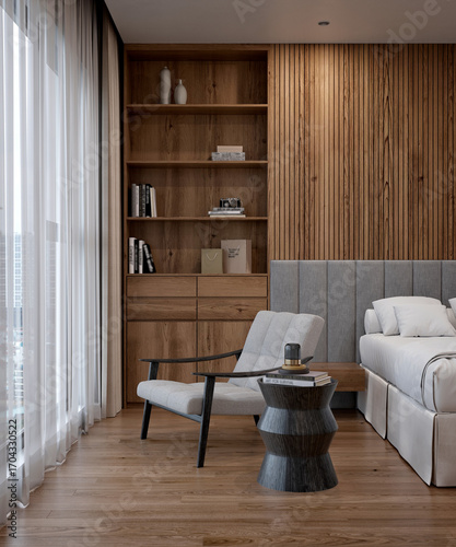 Luxury and modern hotel room 3d render
