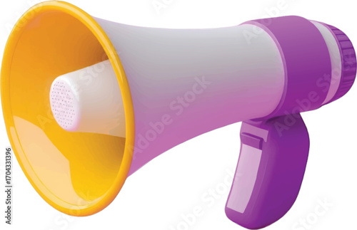 Bright Yellow and Purple Megaphone Illustration with Textured Speaker Cone bullhorn loudspeaker
