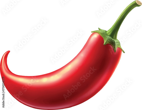 Vibrant Red Chili Pepper with Green Stem on White Background spicy